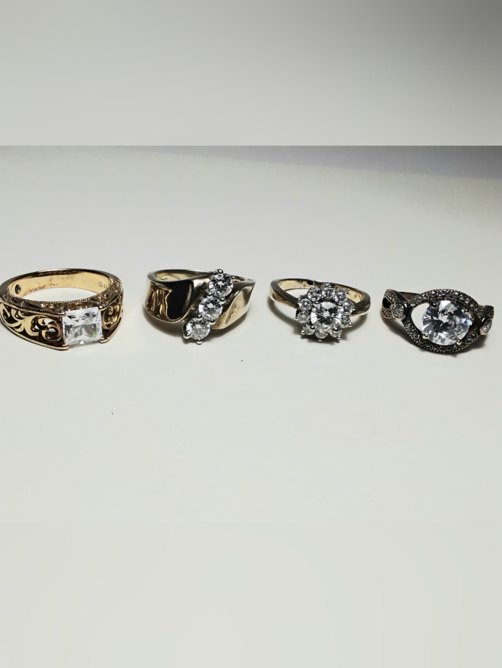 925 Silver Gold Vermeil 4 Lot Rings Sz 8-1/2 - 9